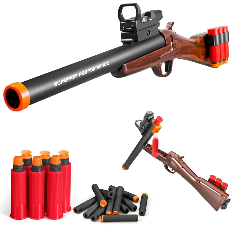 Long Single Barrel Shotgun Foam Blaster with Ejecting Shell & Soft Bullets - Realistic Toy Model- Suitable for Ages 8+
